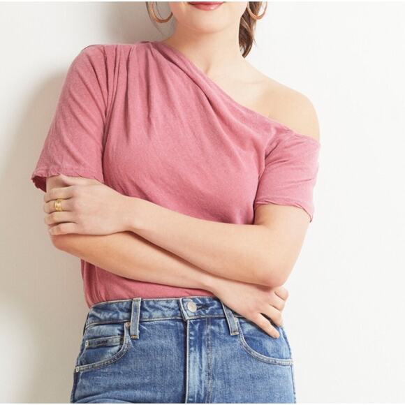 LA Made XSmall Pink Sylvie Off The Shoulder Tee Tshirt Linen Cotton Short Sleeve - Picture 9 of 11
